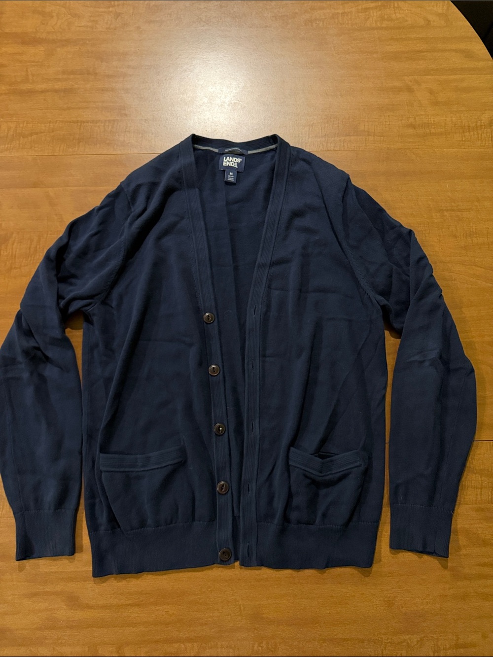 Lands' End Men's Dark Navy Button-Front Cardigan